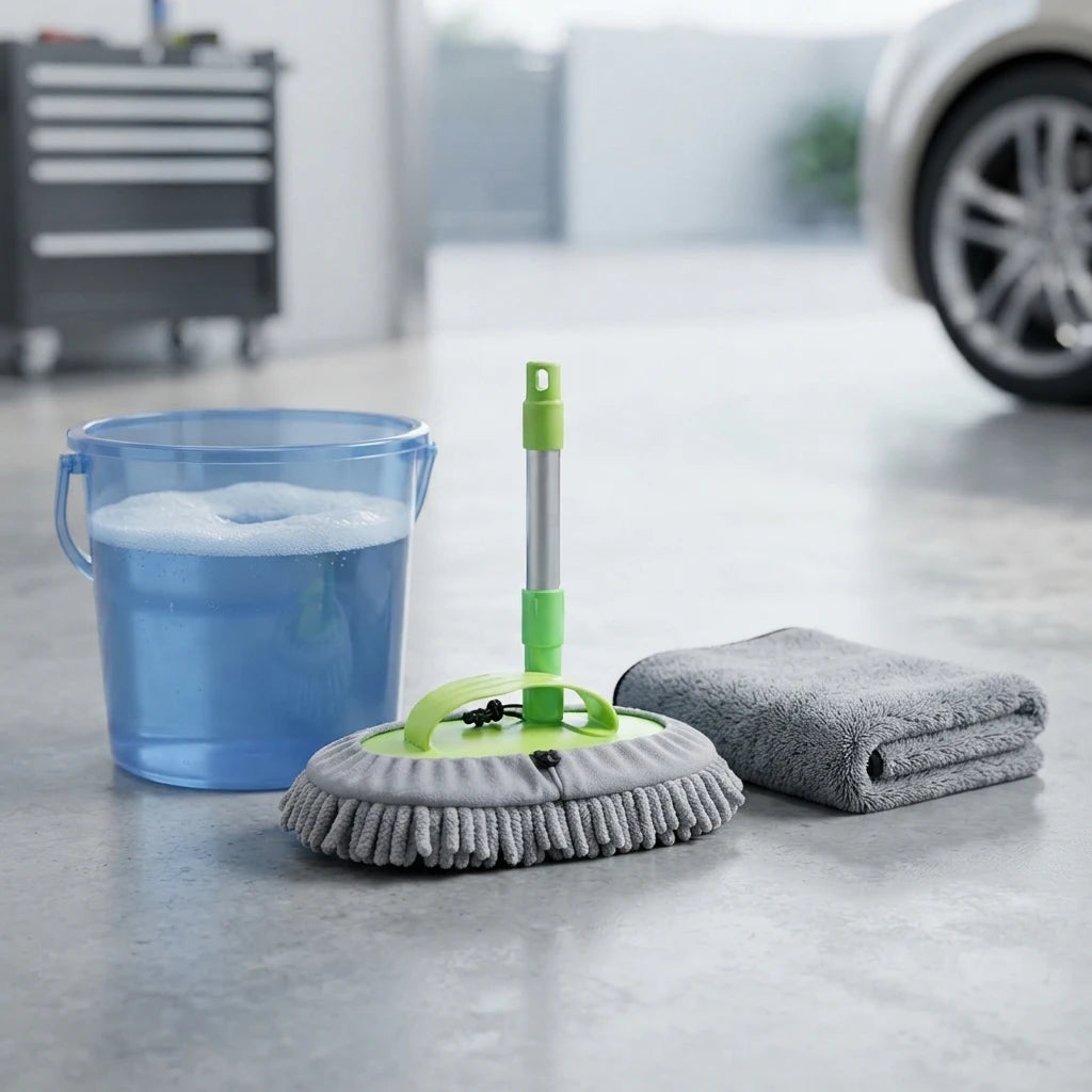 Brosse Nettoyage Voiture Télescopique 2-en-1 – Gant Microfibre Amovible, Manche Extensible