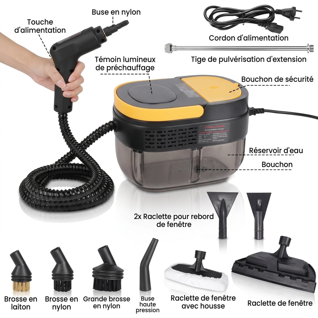 Nettoyeur Vapeur Haute Pression 2500W – Multifonction avec Réservoir 1600 ml